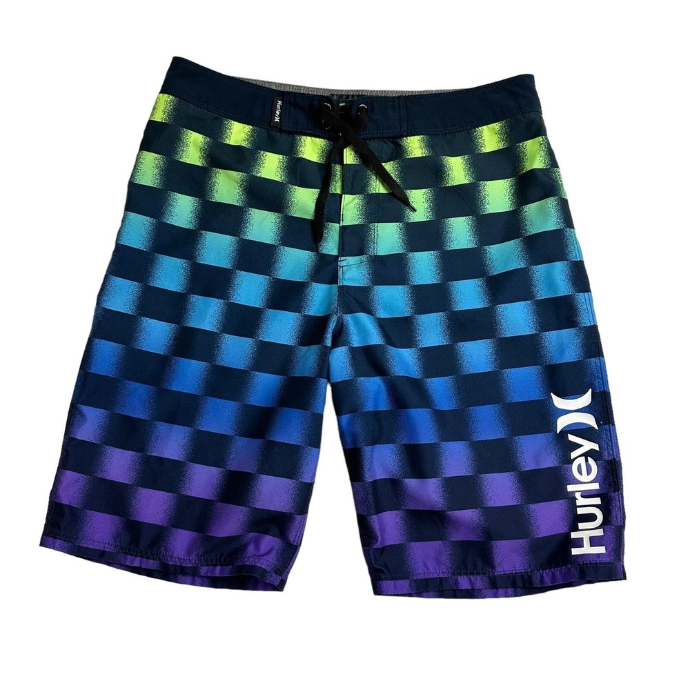 Hurley Board Shorts Swim Trunks Checker Boys Youth 20/30 NWT - Obsidian